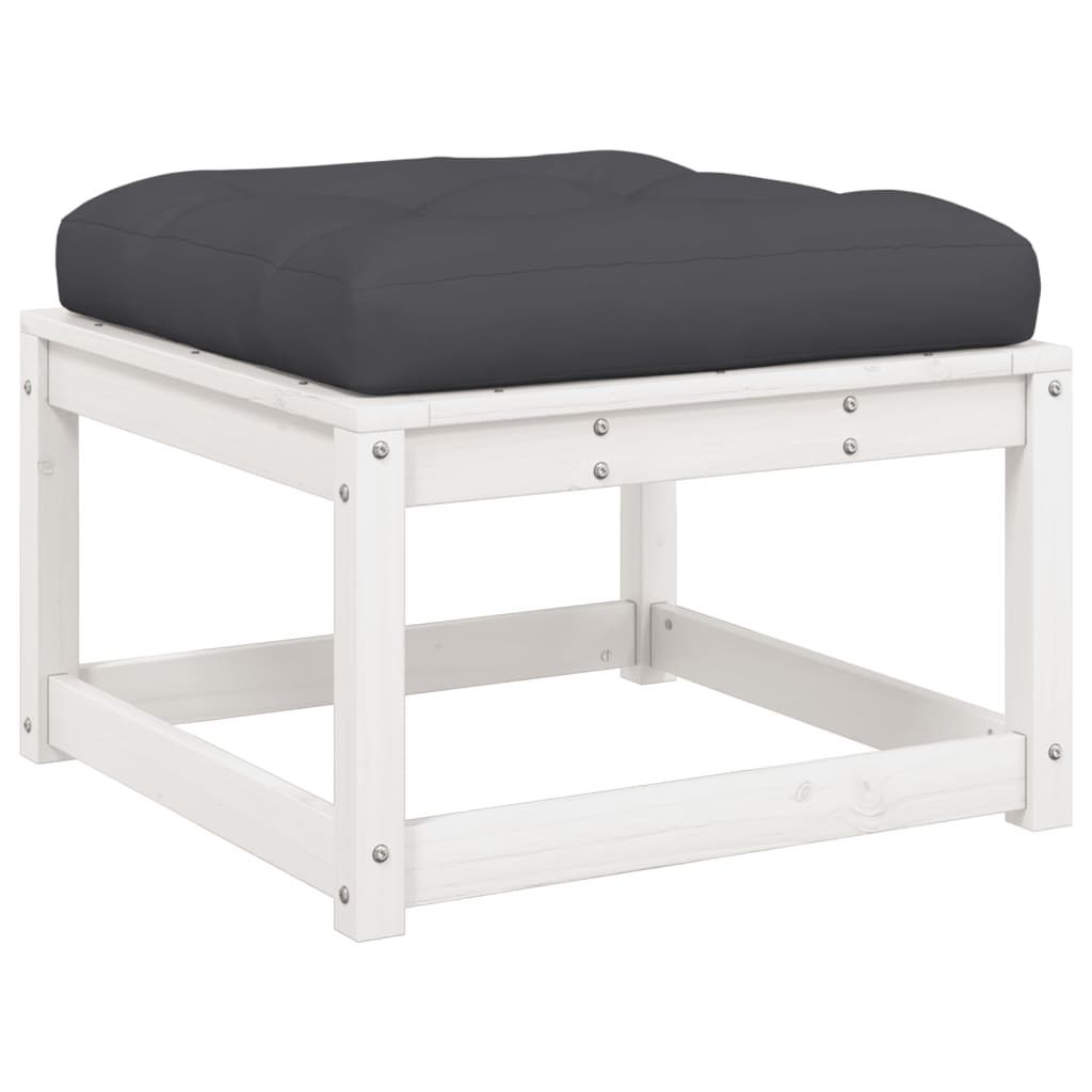 White Solid Pine Garden Footstool with Cushions - Outdoor Comfort