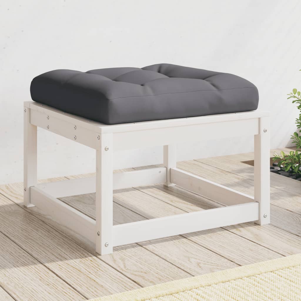 White Solid Pine Garden Footstool with Cushions - Outdoor Comfort
