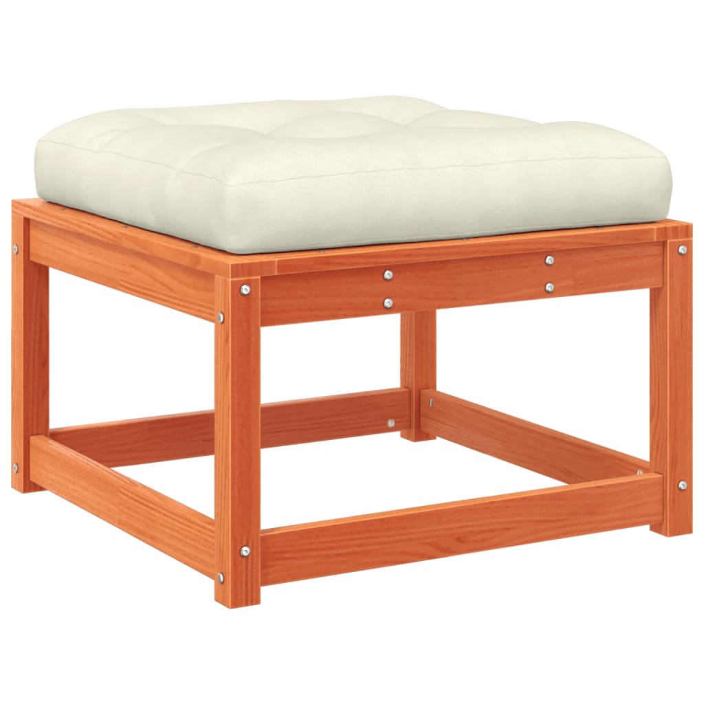 Wax Brown Solid Wood Pine Garden Footstool with Cushions