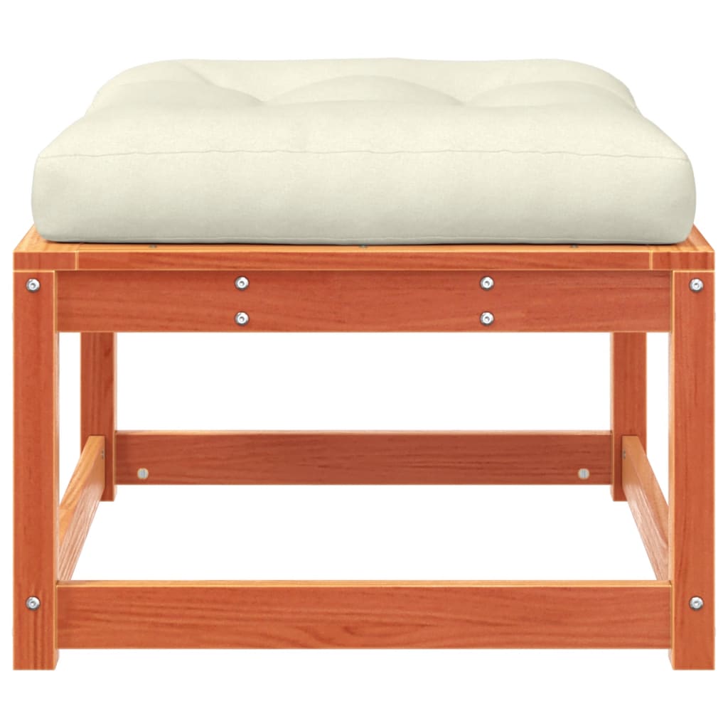 Wax Brown Solid Wood Pine Garden Footstool with Cushions