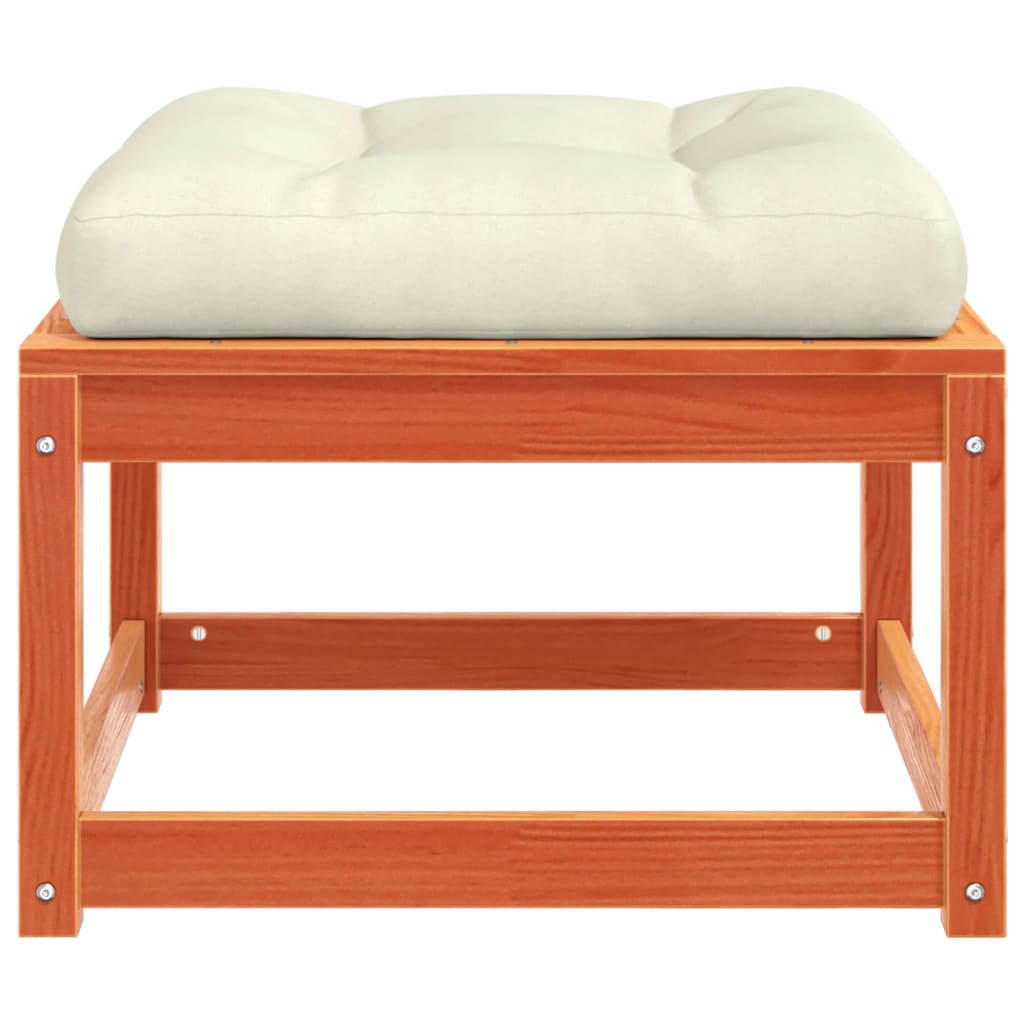 Wax Brown Solid Wood Pine Garden Footstool with Cushions