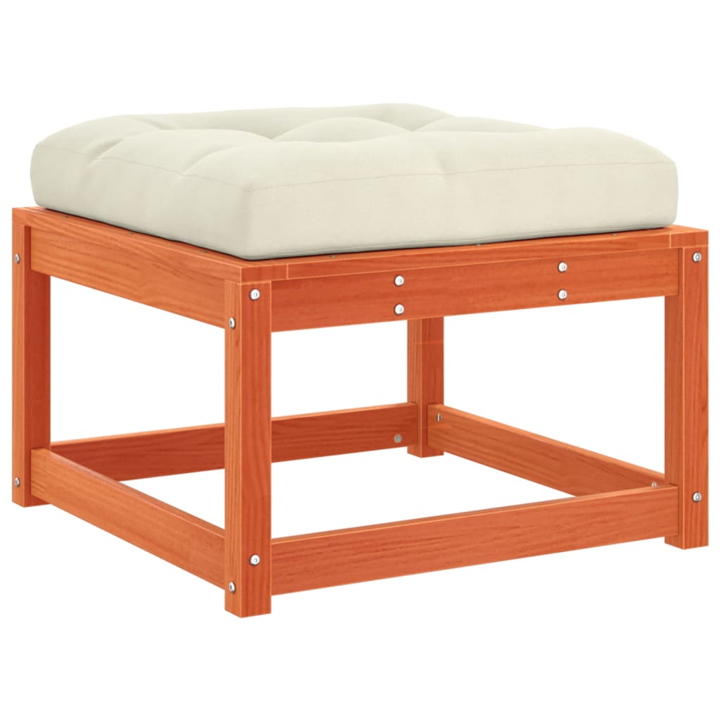 Wax Brown Solid Wood Pine Garden Footstool with Cushions