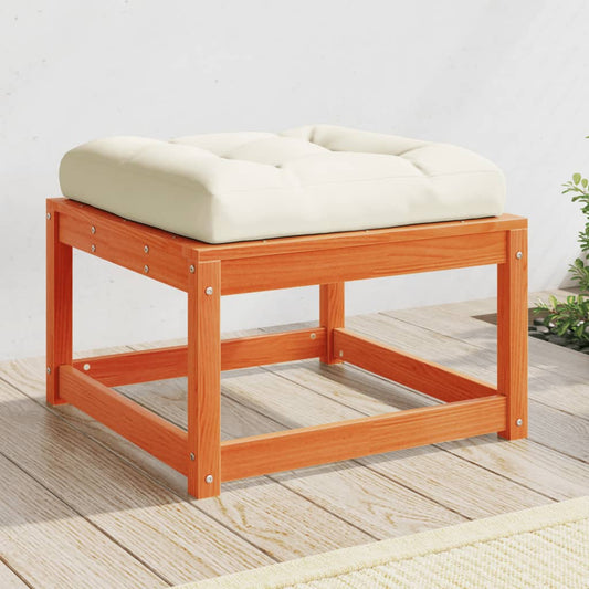 Wax Brown Solid Wood Pine Garden Footstool with Cushions