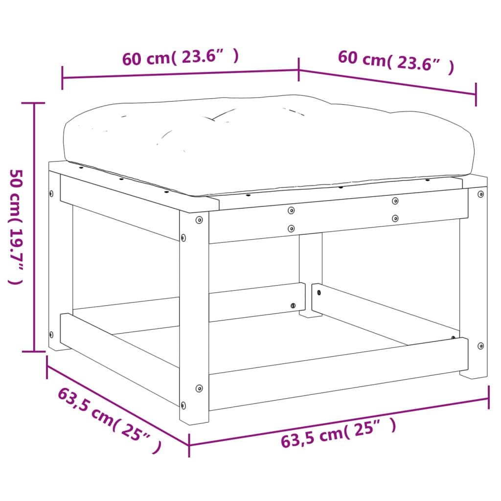 Solid Wood Garden Footstool with Cushions - Douglas Finish