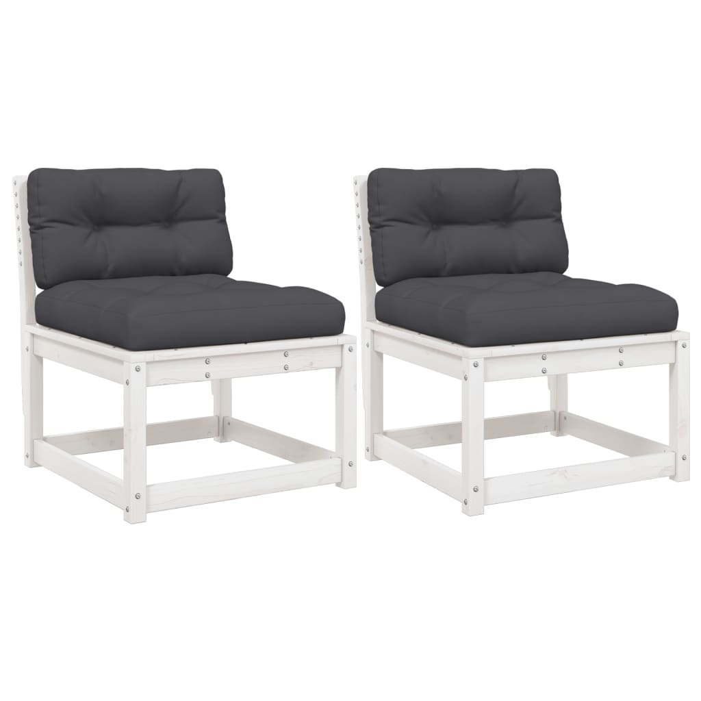 White Solid Pine Garden Sofas with Cushions - 2pc Set