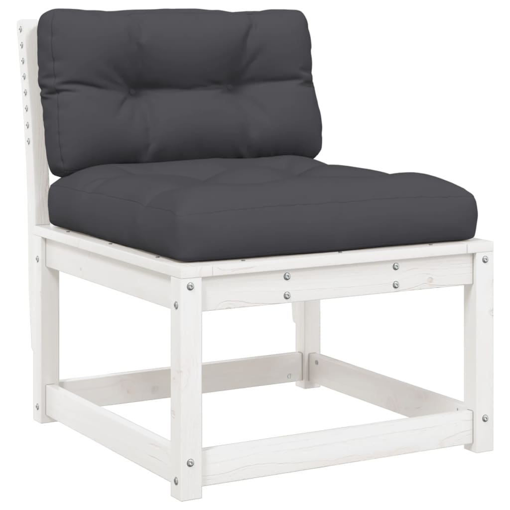 White Solid Pine Garden Sofas with Cushions - 2pc Set