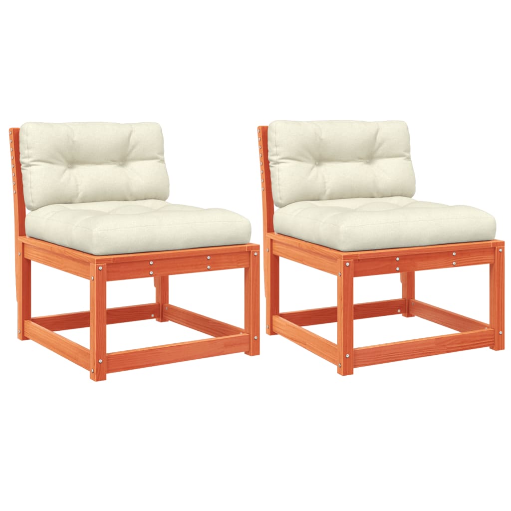 Wax Brown Pine Garden Sofa Set with Cushions - 2pcs Solid Wood