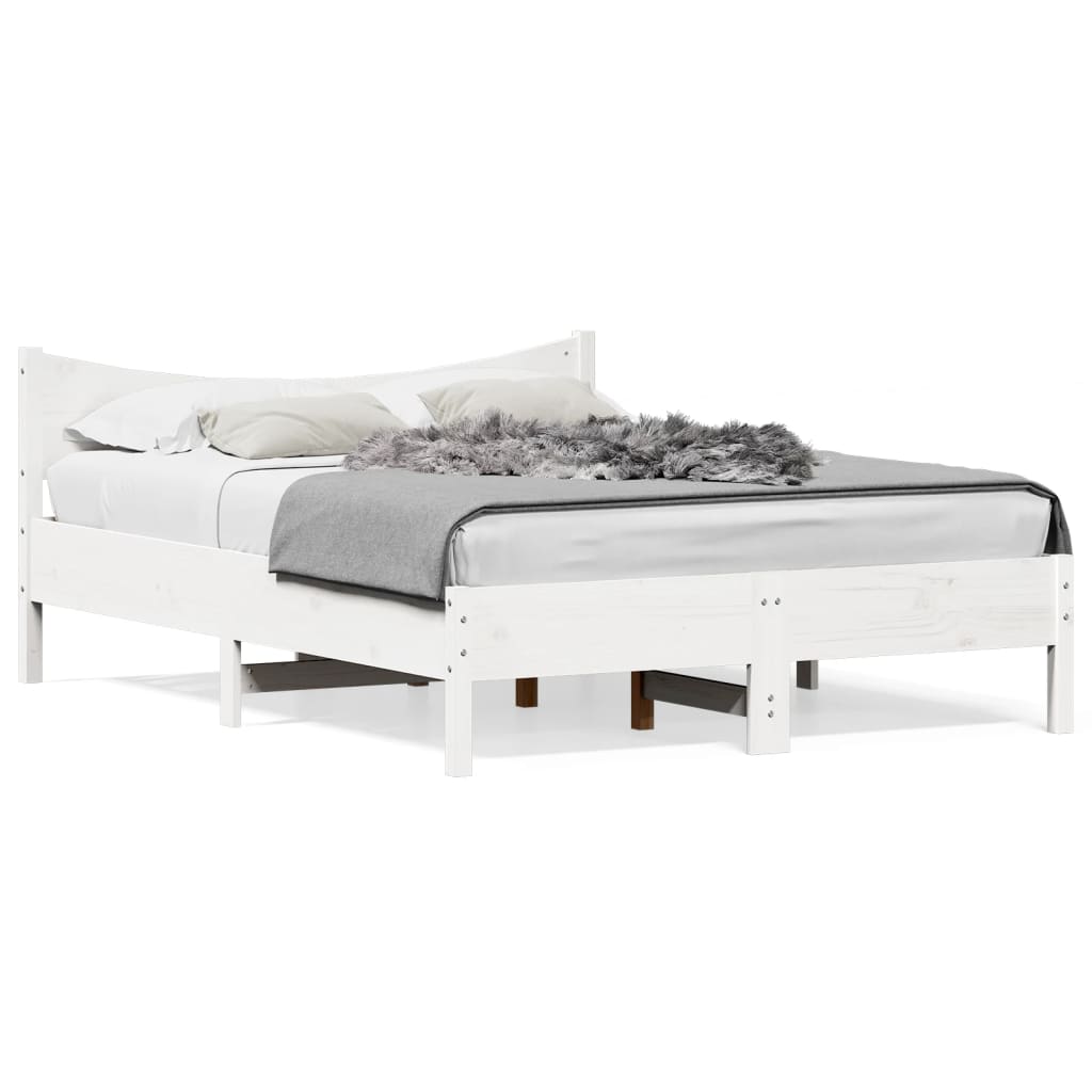 Solid Pine Bed Frame - White 140x200 cm (No Mattress Included)