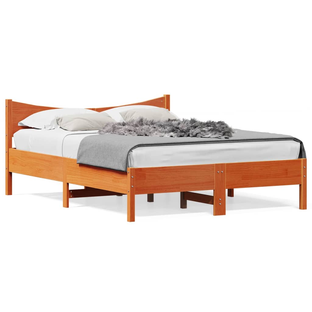 Solid Pine Bed Frame Wax Brown 140x200 cm - No Mattress Included