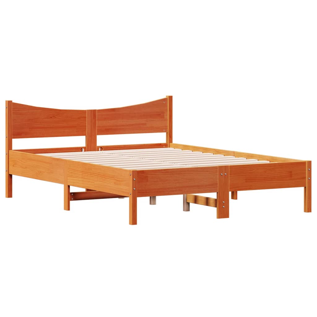 Solid Pine Bed Frame Wax Brown 140x200 cm - No Mattress Included