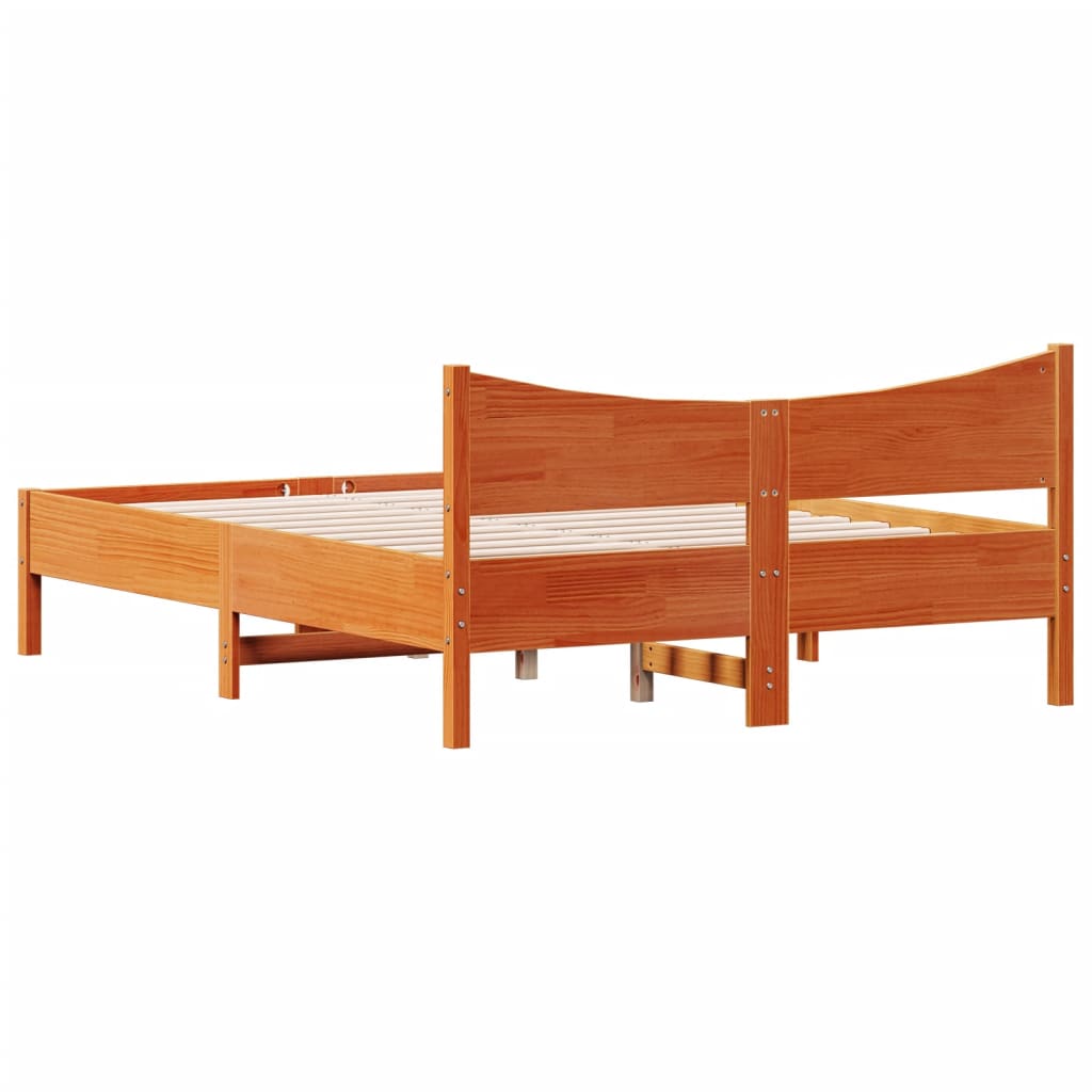Solid Pine Bed Frame Wax Brown 140x200 cm - No Mattress Included