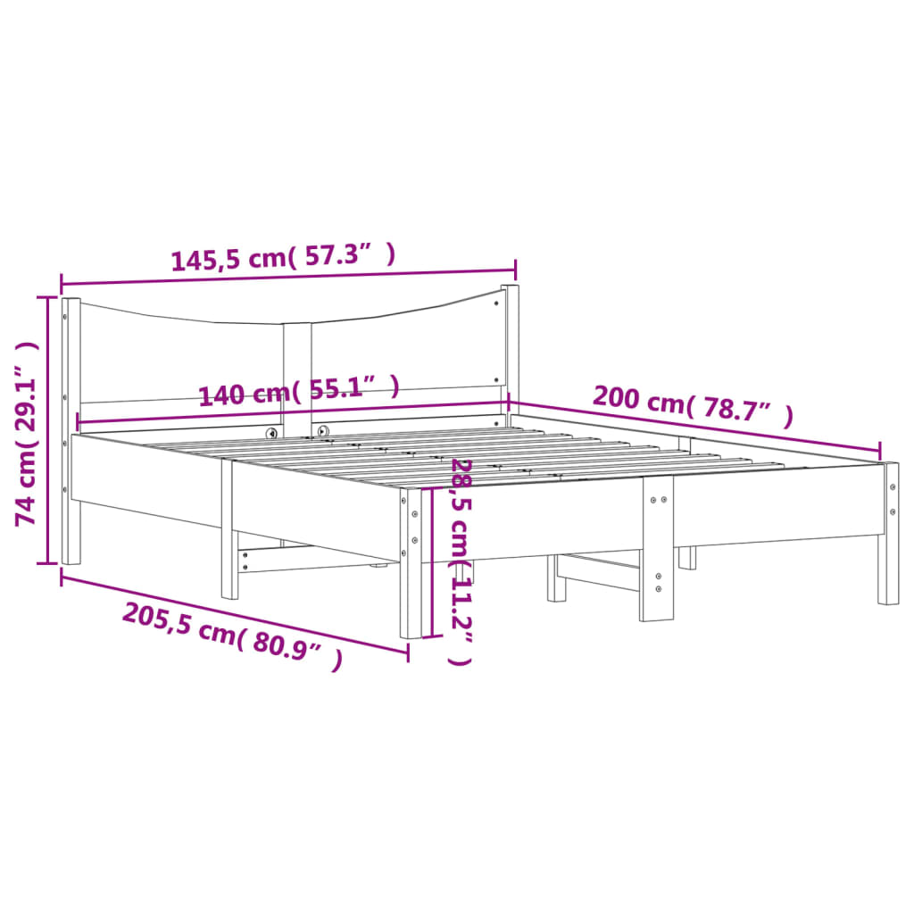 Solid Pine Bed Frame Wax Brown 140x200 cm - No Mattress Included