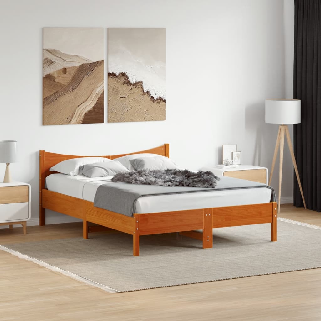 Solid Pine Bed Frame Wax Brown 140x200 cm - No Mattress Included