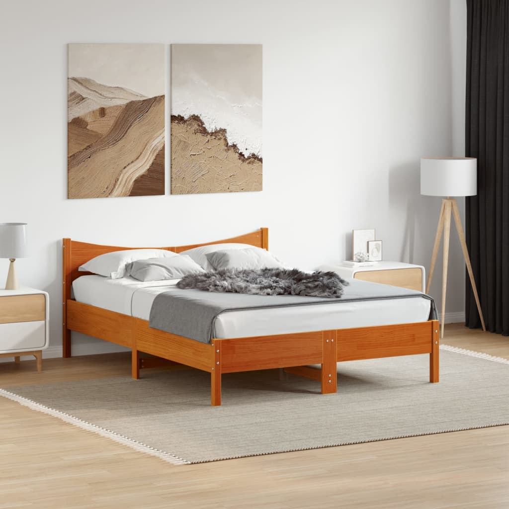 Solid Pine Wood Bed Frame, Wax Brown, 120x200 cm, No Mattress