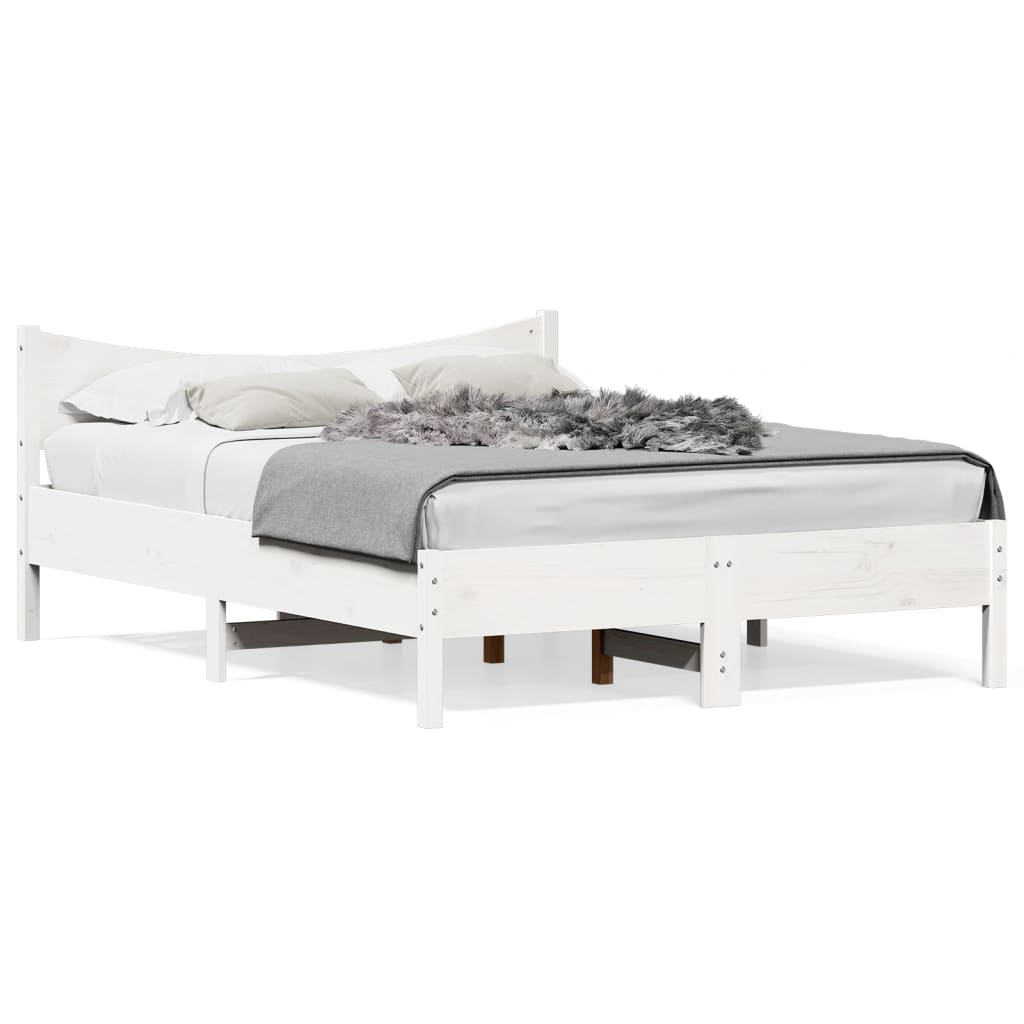 Solid Pine Small Double Bed Frame White 120x190 cm
