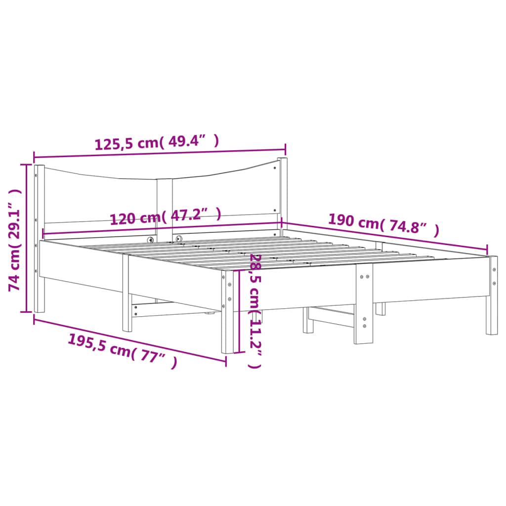 Solid Pine Small Double Bed Frame White 120x190 cm