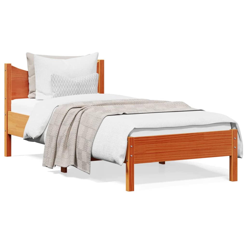 Solid Pine Bed Frame, Wax Brown, Small Single 75x190 cm