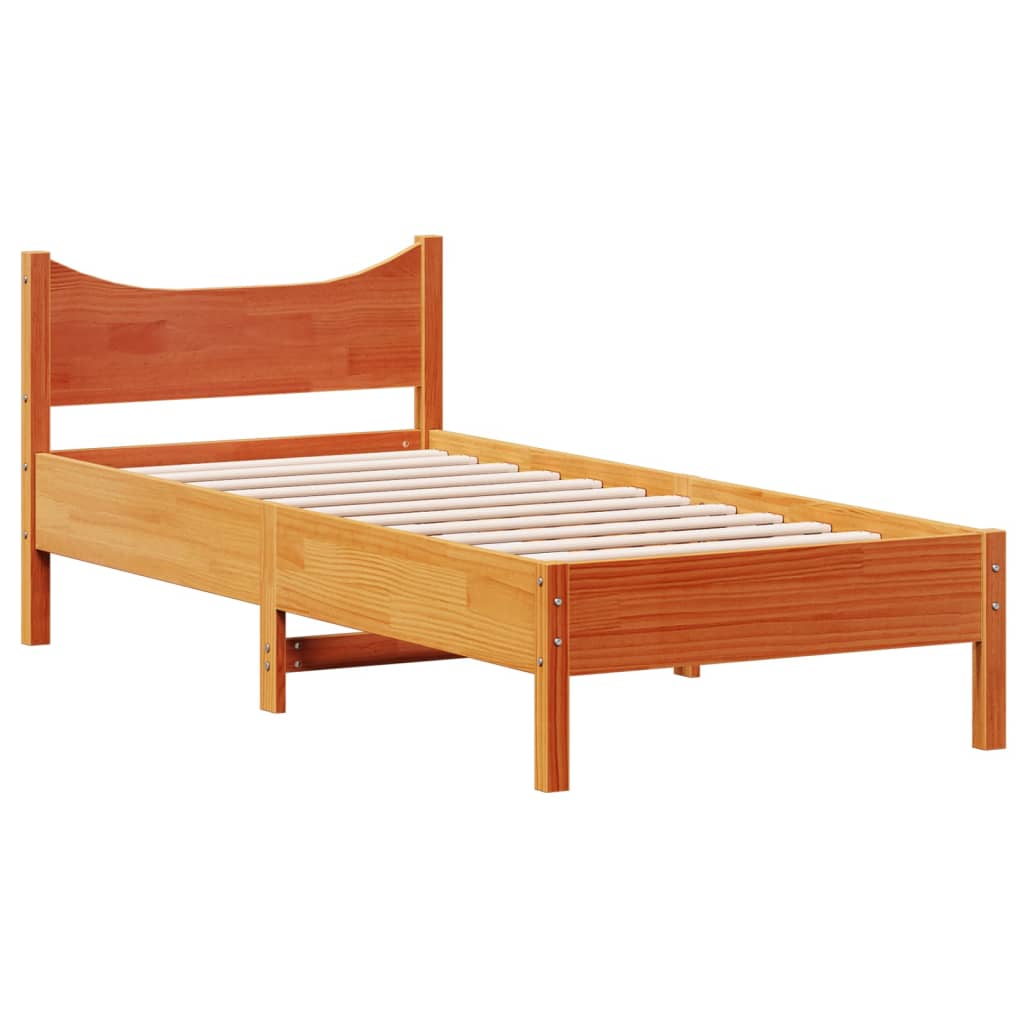 Solid Pine Bed Frame, Wax Brown, Small Single 75x190 cm