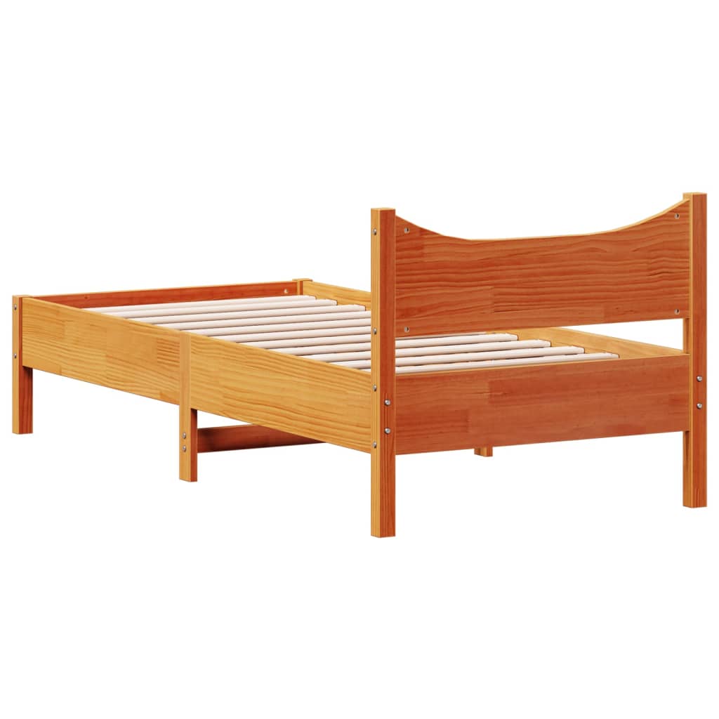 Solid Pine Bed Frame, Wax Brown, Small Single 75x190 cm