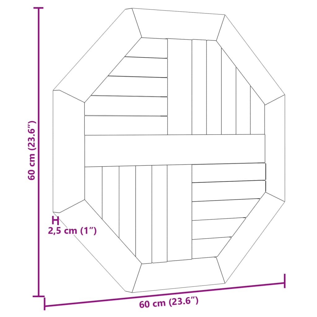 Octagonal Solid Teak Wood Table Top 60x60x2.5 cm