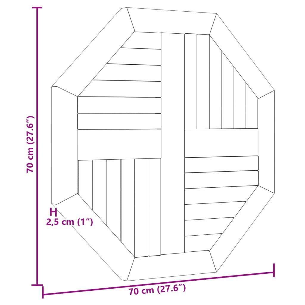 Octagonal Solid Teak Wood Table Top 70x70 cm