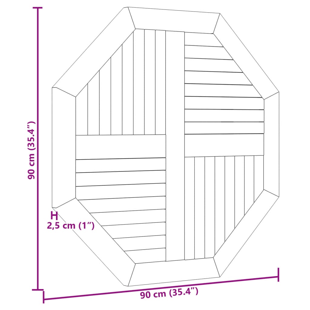 Octagonal Solid Teak Wood Table Top 90x90x2.5 cm