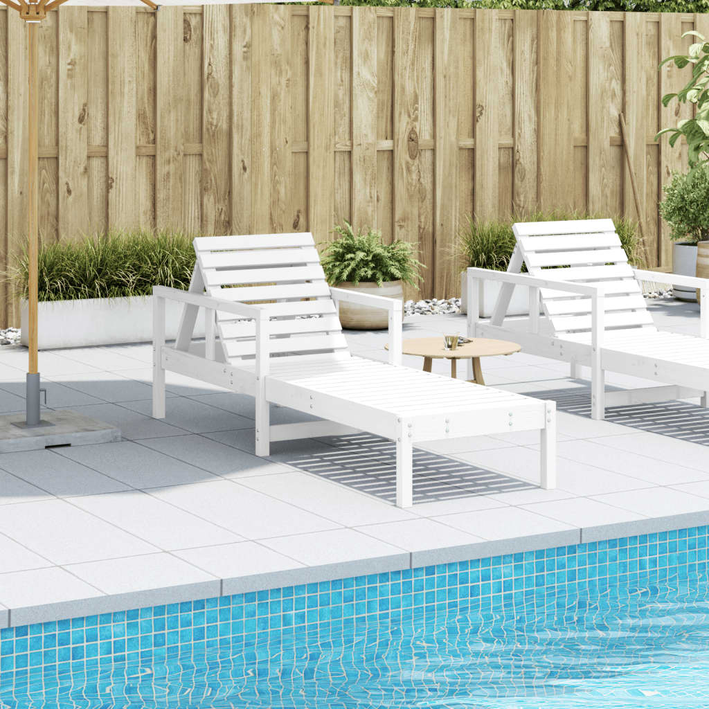 Solid Wood Pine Sun Lounger - White, 199.5x62x55 cm