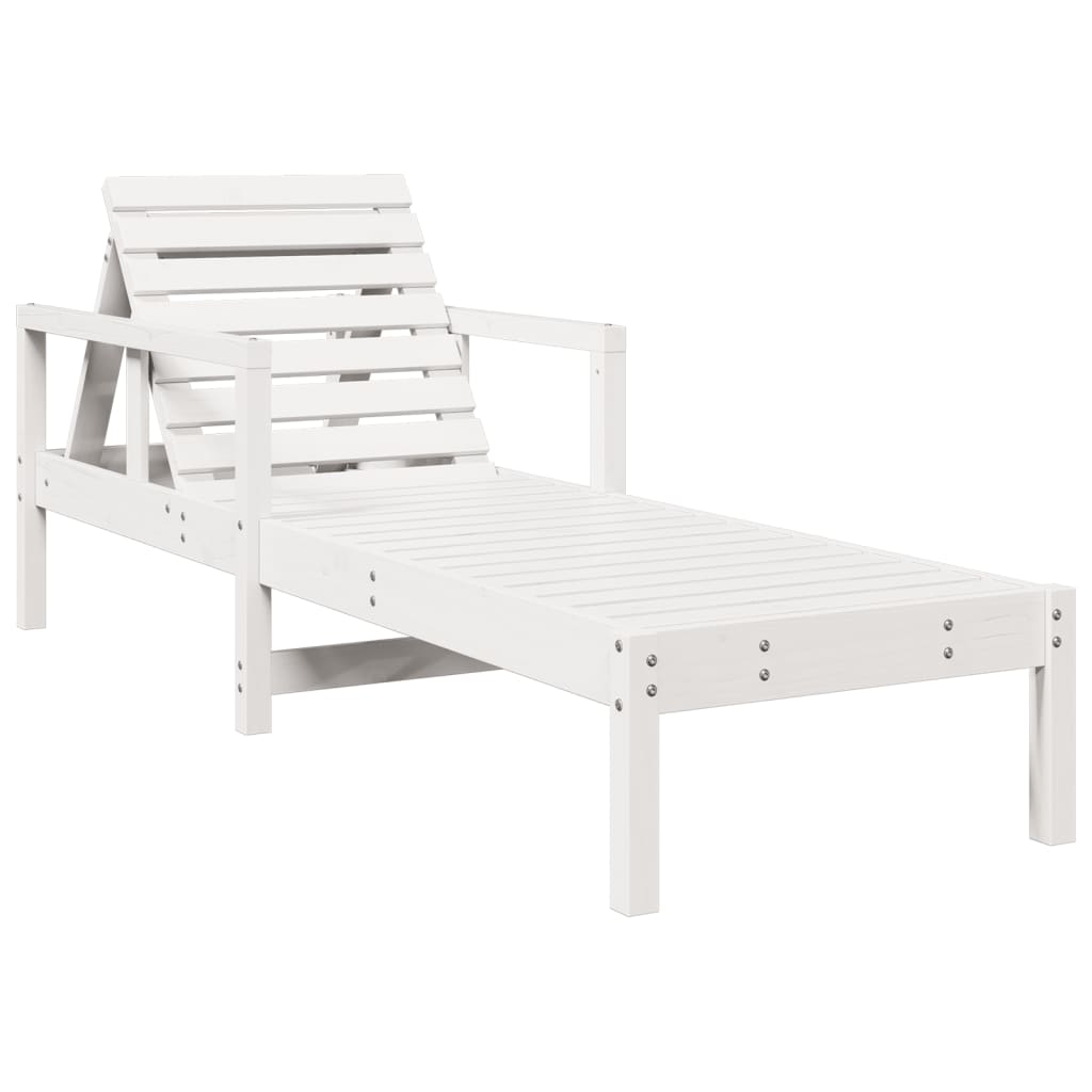 Solid Wood Pine Sun Lounger - White, 199.5x62x55 cm