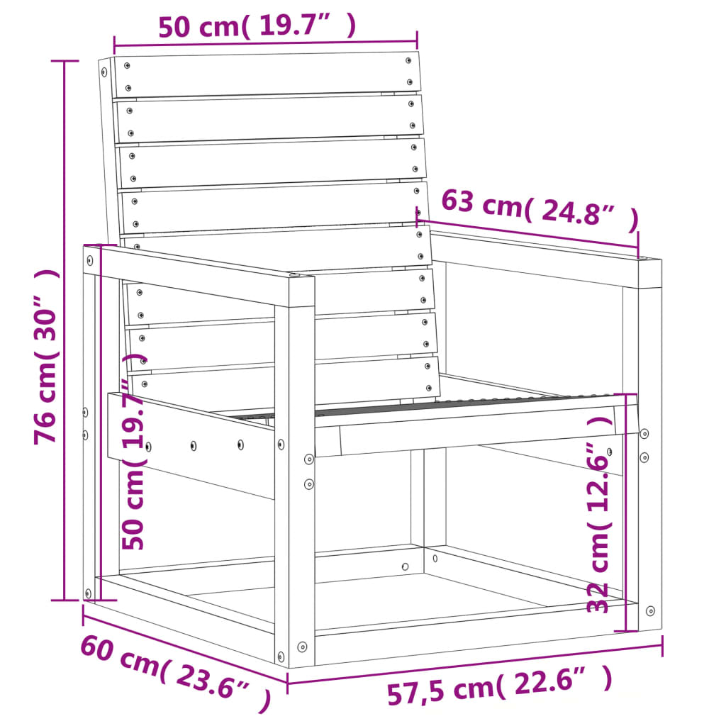 Compact Garden Chair - 57.5x63x76 cm - Impregnated Pine Wood