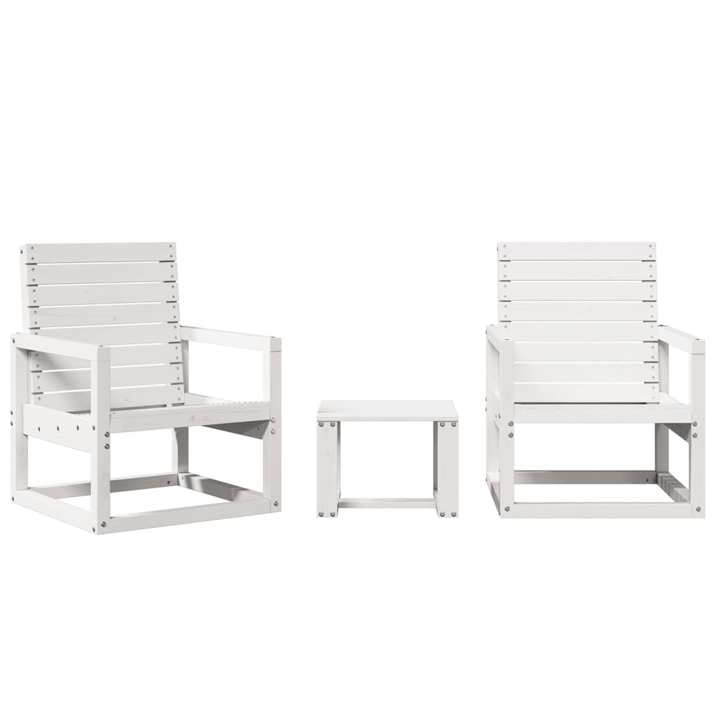 3-Piece White Pine Wood Garden Lounge Set