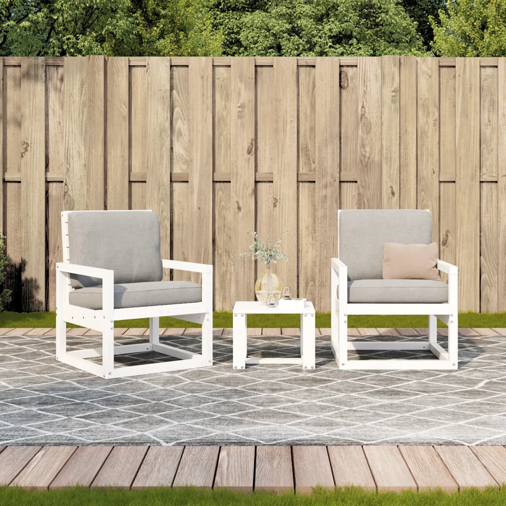 3-Piece White Pine Wood Garden Lounge Set