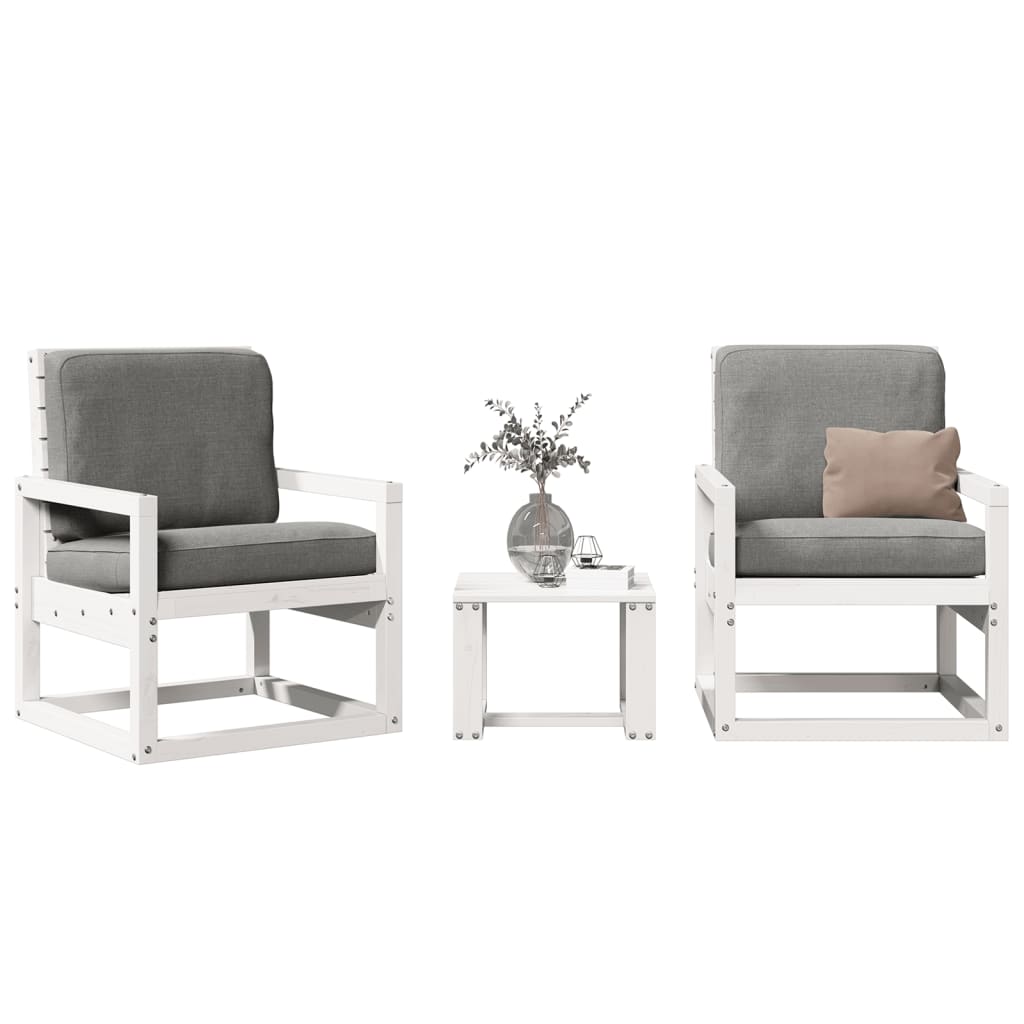3-Piece White Pine Wood Garden Lounge Set