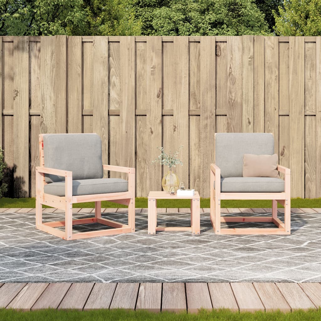 3-Piece Douglas Solid Wood Garden Lounge Set - Natural Finish