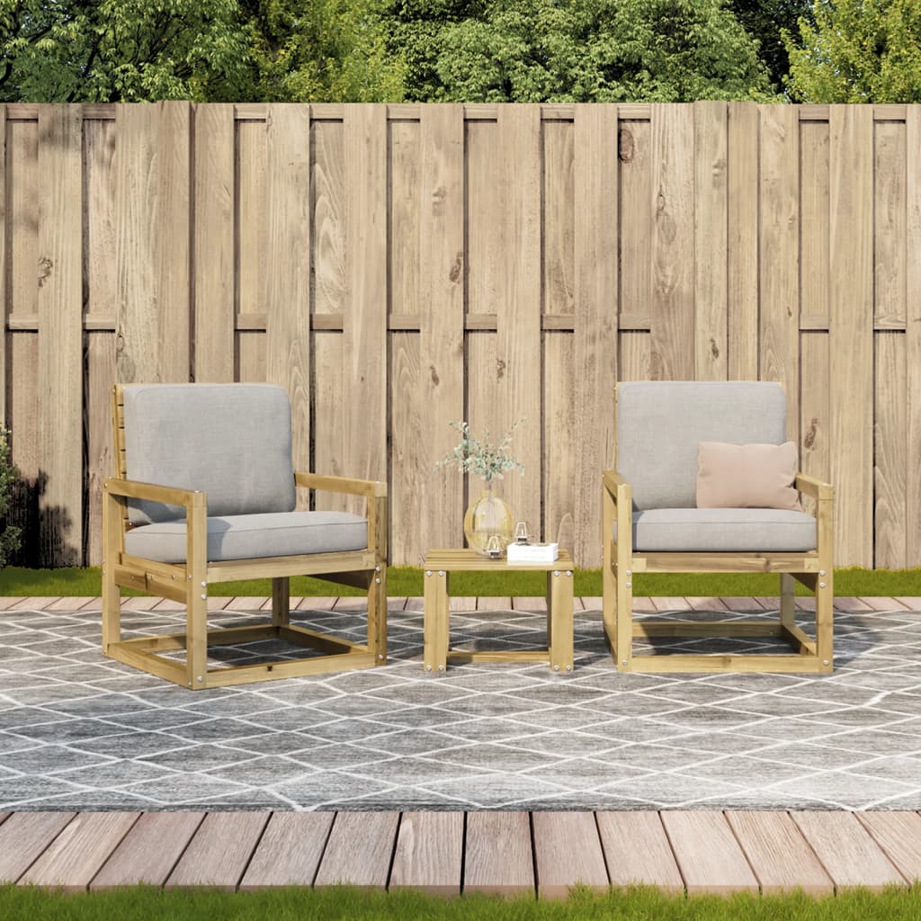 3-Piece Pine Wood Garden Lounge Set - Impregnated Finish