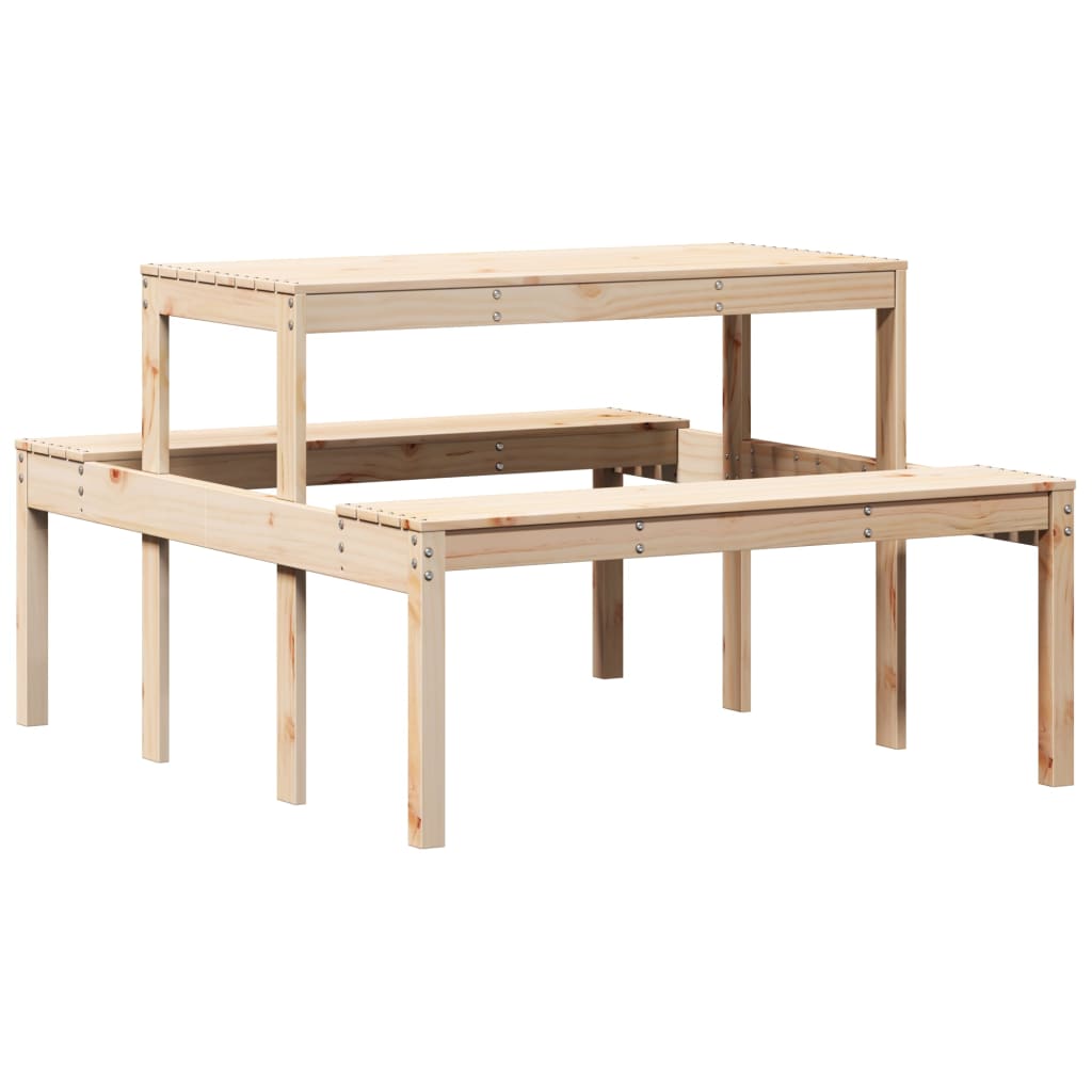 Solid Pine Wood Picnic Table - Natural Finish, 110x134x75 cm
