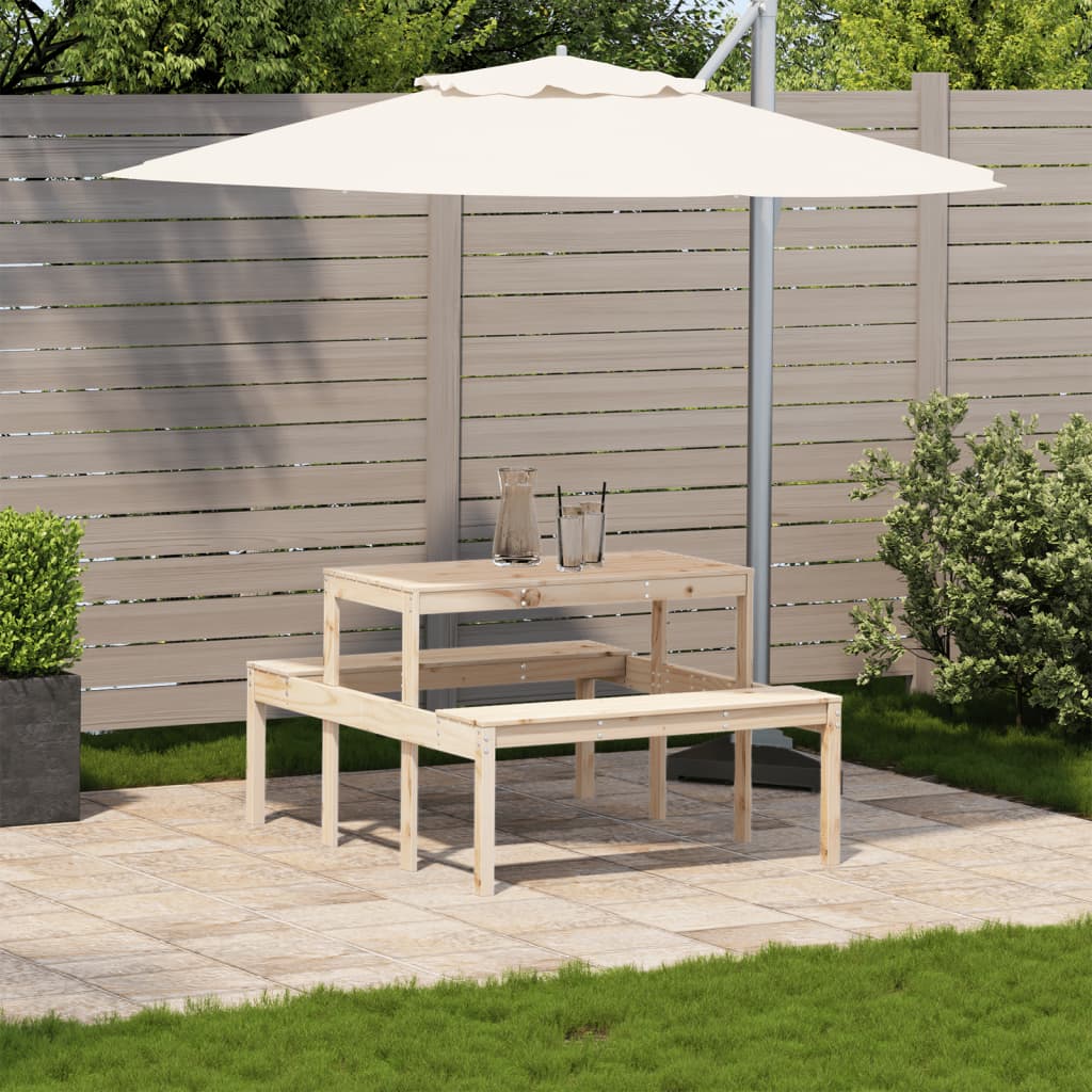 Solid Pine Wood Picnic Table - Natural Finish, 110x134x75 cm