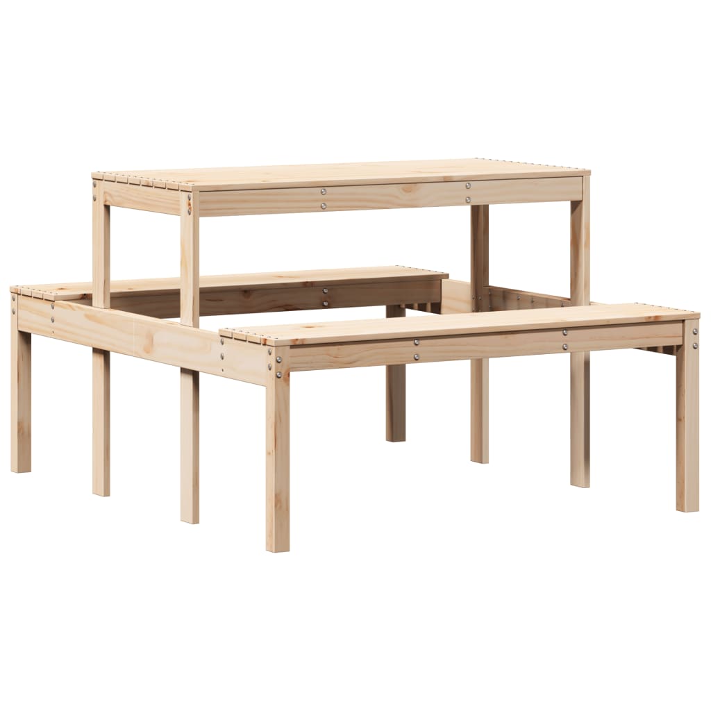 Solid Pine Wood Picnic Table - Natural Finish, 110x134x75 cm
