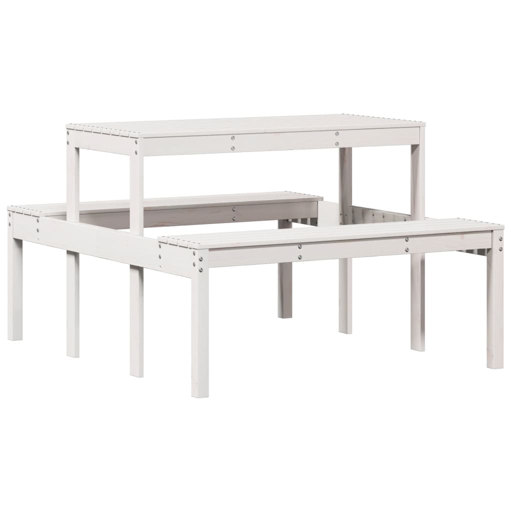 White Solid Pine Wood Picnic Table - 110x134x75 cm
