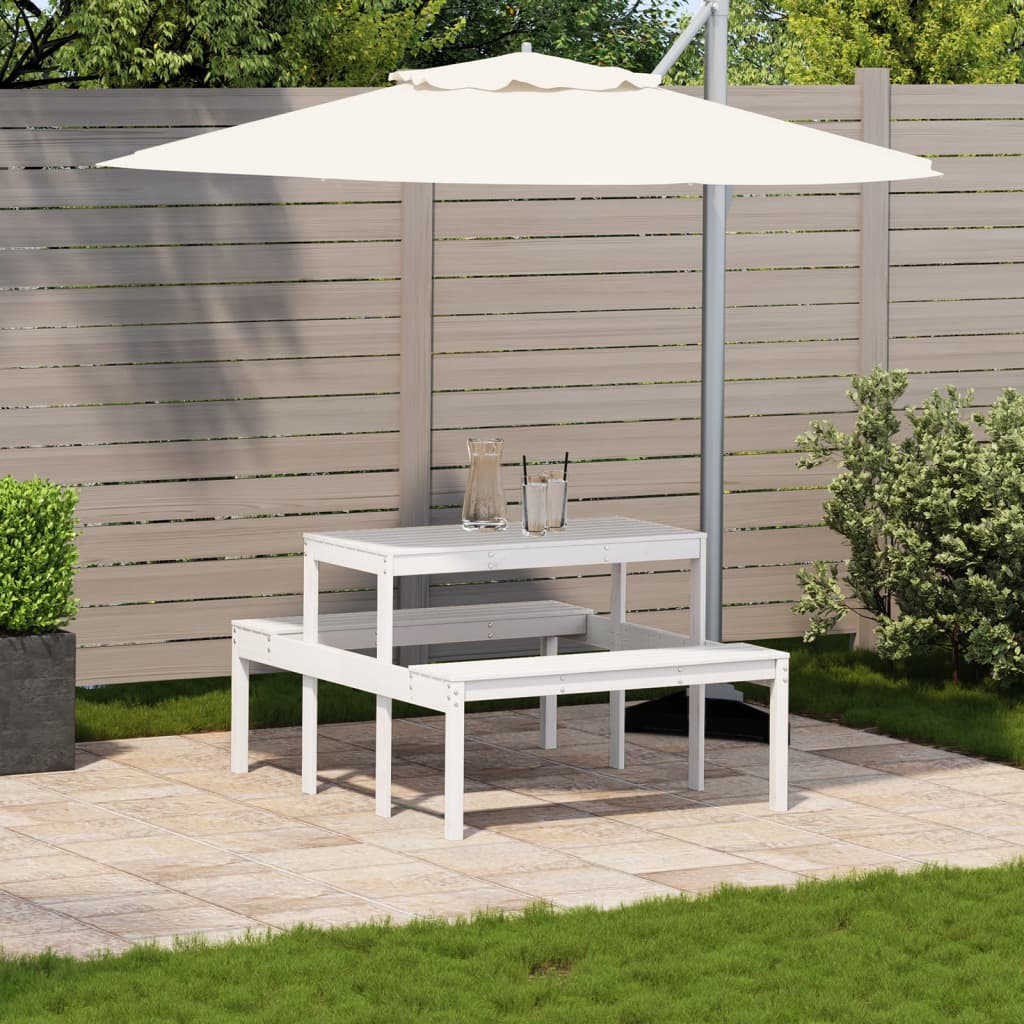 White Solid Pine Wood Picnic Table - 110x134x75 cm