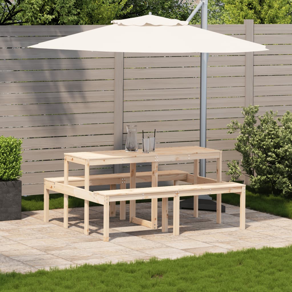 Solid Pine Wood Picnic Table - 160x134x75 cm, Natural Finish