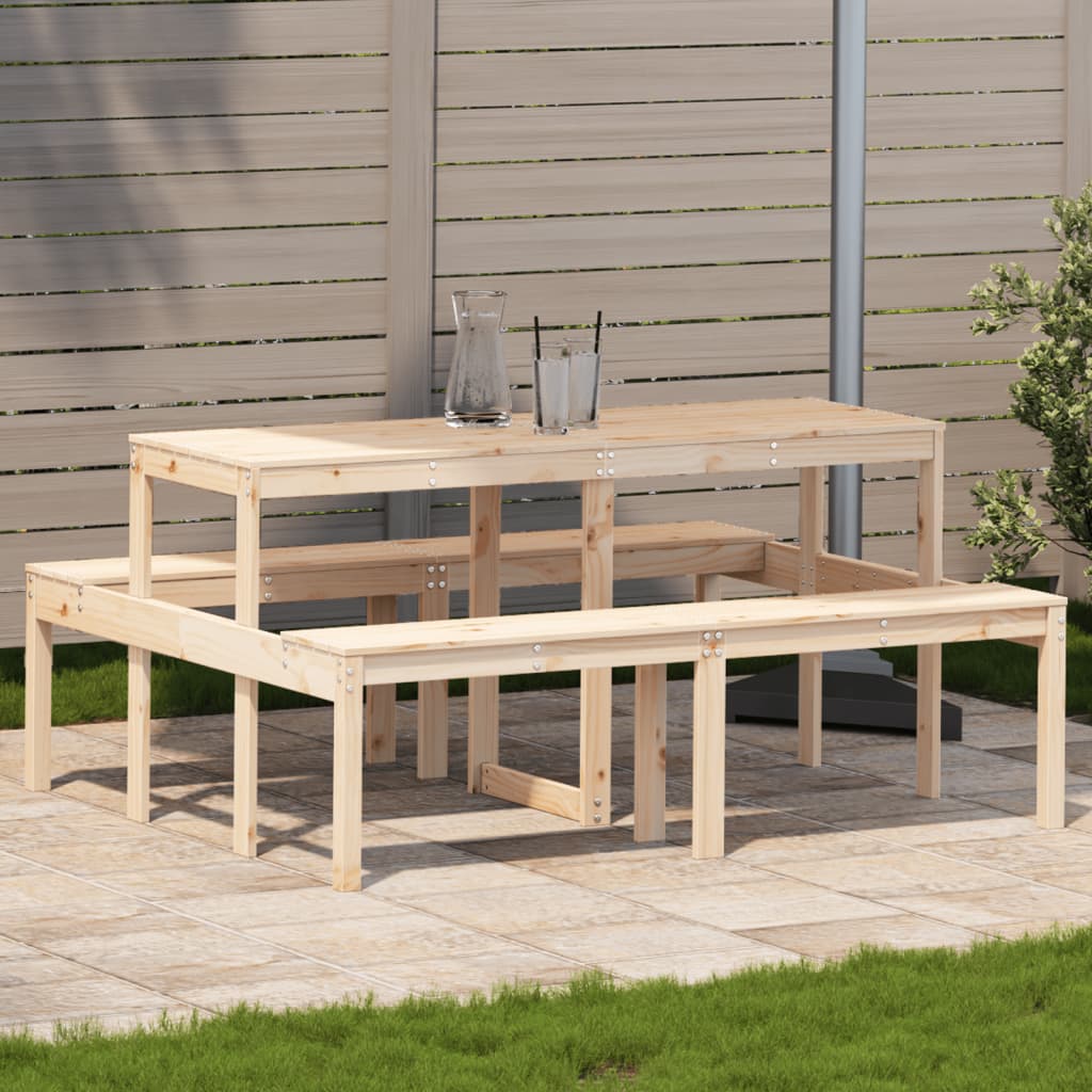 Solid Pine Wood Picnic Table - 160x134x75 cm, Natural Finish