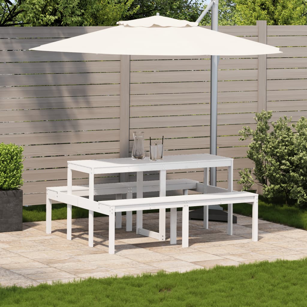 Solid Pine Wood Picnic Table in White - 160x134x75 cm