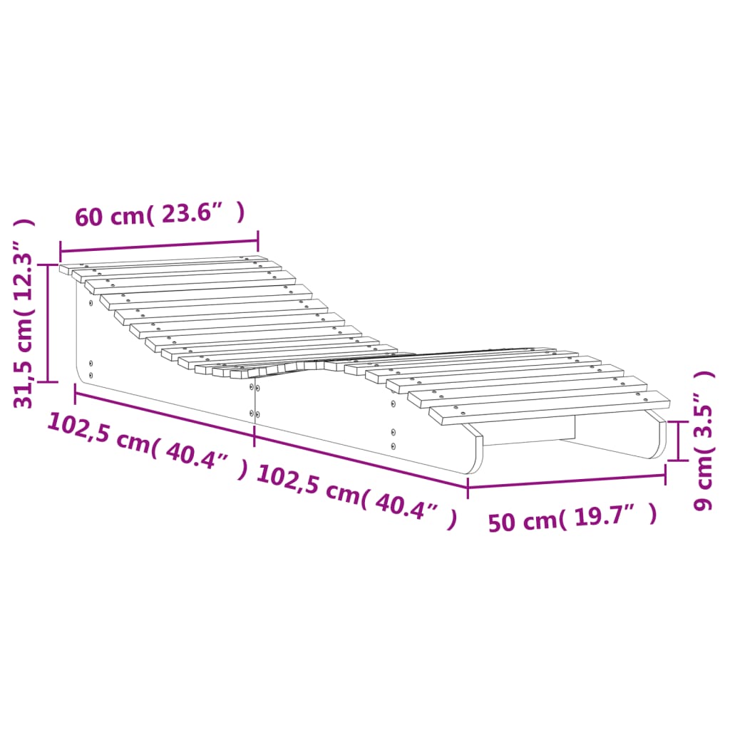 White Solid Wood Pine Sun Lounger 205x60x31.5 cm
