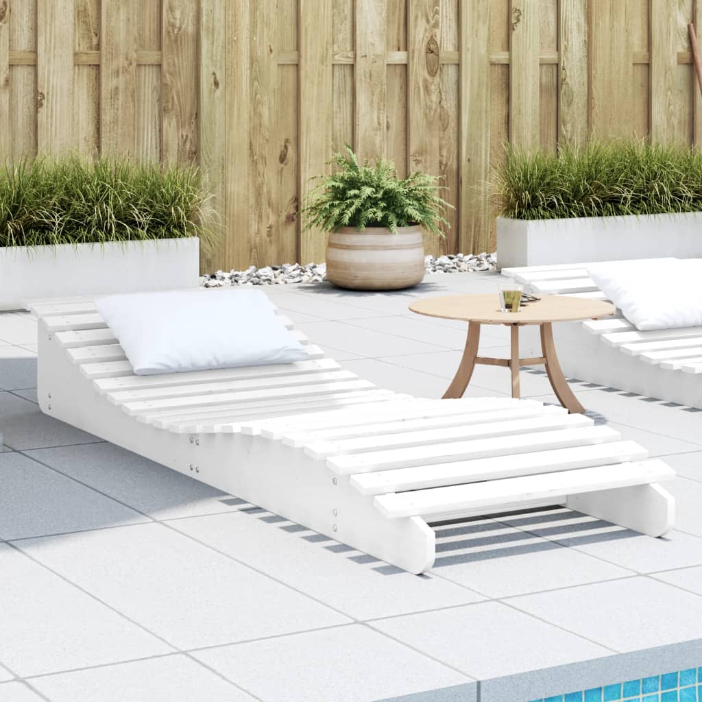White Solid Wood Pine Sun Lounger 205x60x31.5 cm