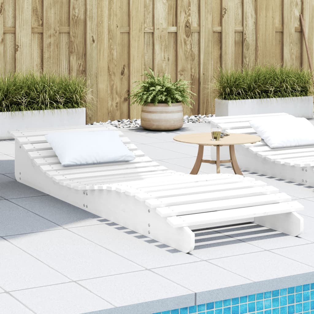 Solid Wood Pine Sun Lounger, 205x70x31.5 cm, White Finish