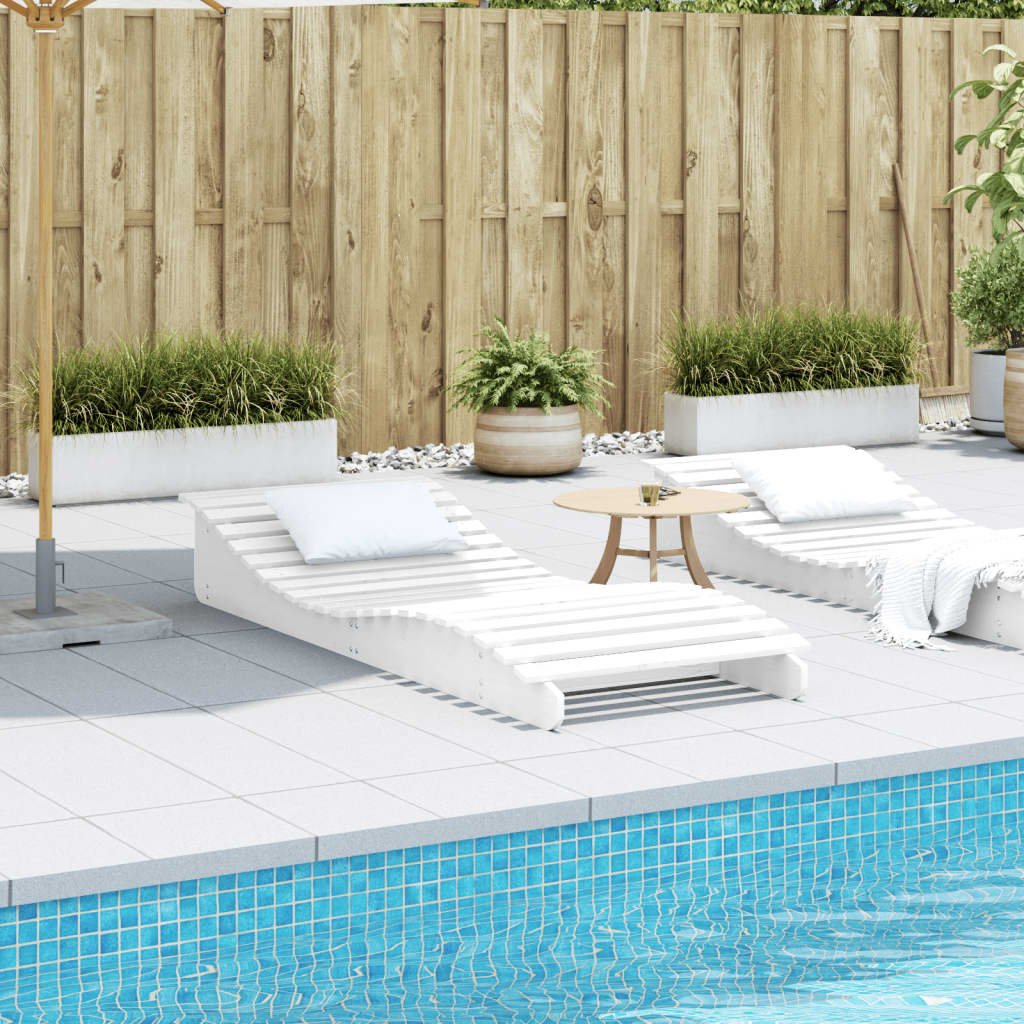 Solid Pine Sun Lounger White 205x80x31.5 cm Outdoor Comfort