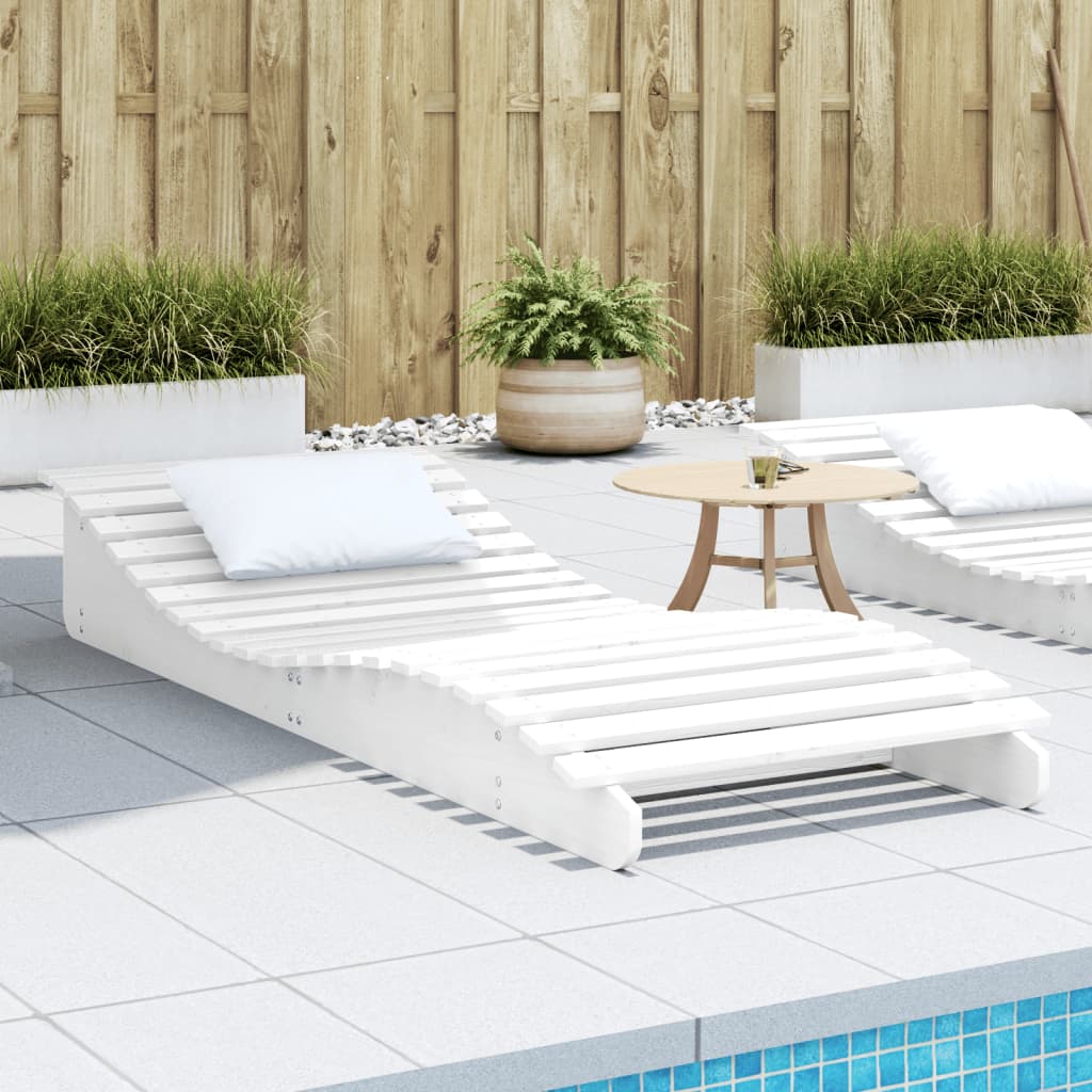 Solid Pine Sun Lounger White 205x80x31.5 cm Outdoor Comfort