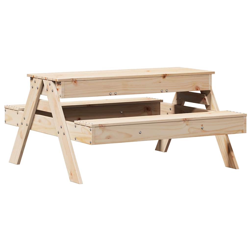 Solid Pine Wood Kids Picnic Table with Sandpit - Natural Finish