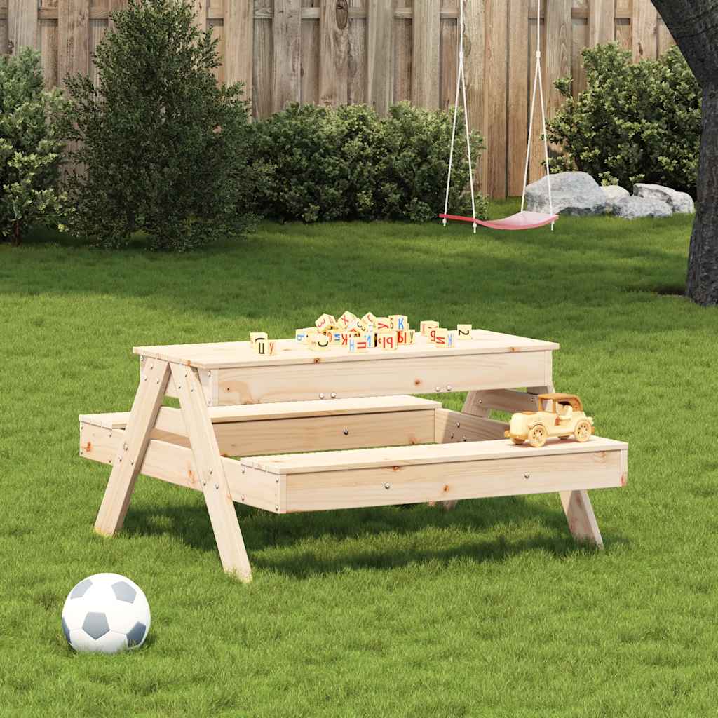 Solid Pine Wood Kids Picnic Table with Sandpit - Natural Finish