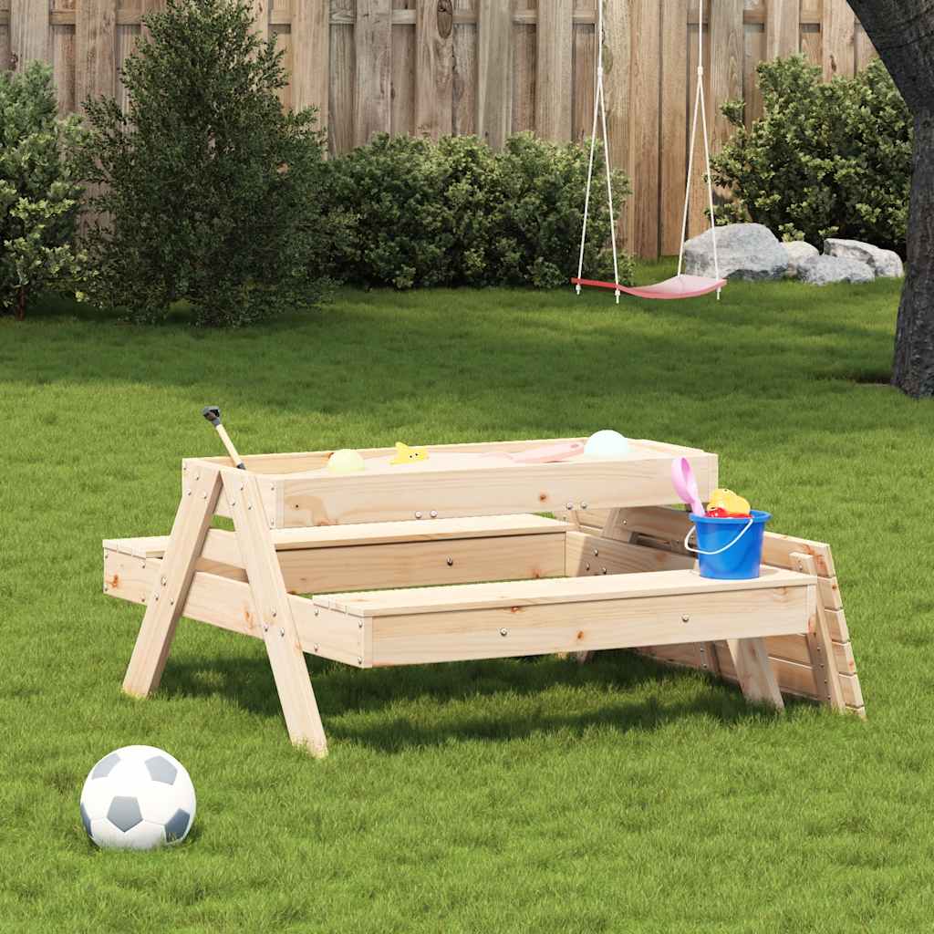 Solid Pine Wood Kids Picnic Table with Sandpit - Natural Finish